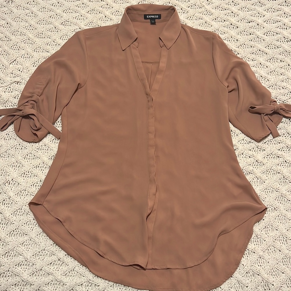 Express 3/4 Ruched Sleeve Portifino Shirt - Size S